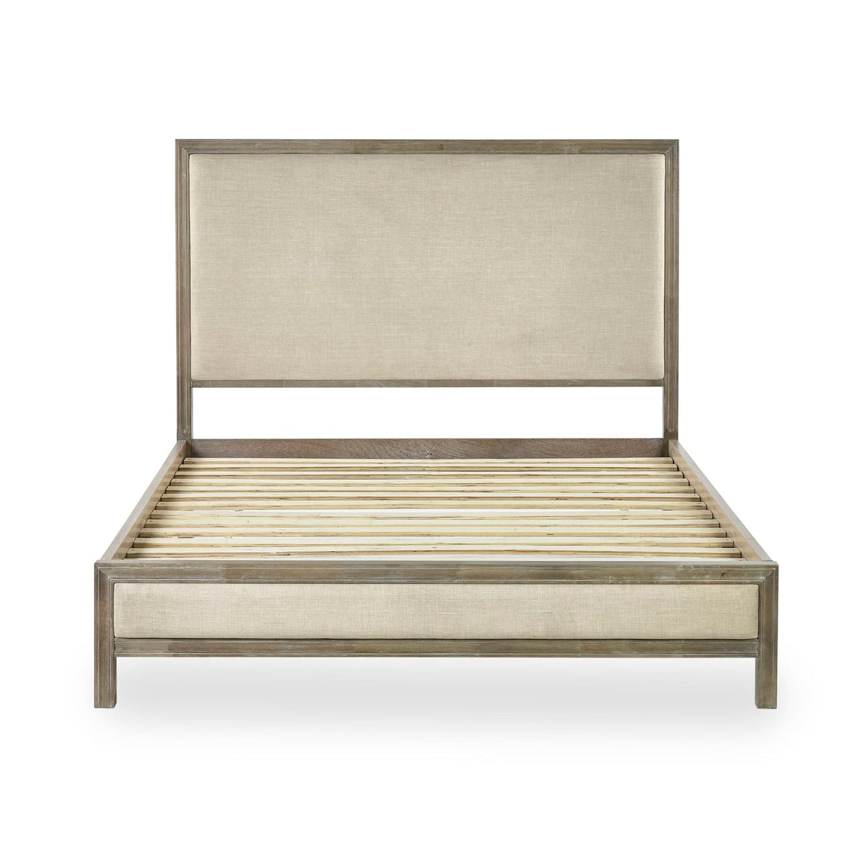 Wooden Double Bed With Fabric Headboard - Lucie