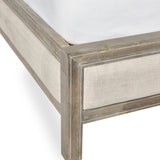 Wooden Double Bed With Fabric Headboard - Lucie