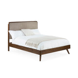 Wooden Double Bed With Grey Chenille Fabric Headboard - Walden