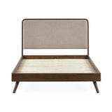 Wooden Double Bed With Grey Chenille Fabric Headboard - Walden