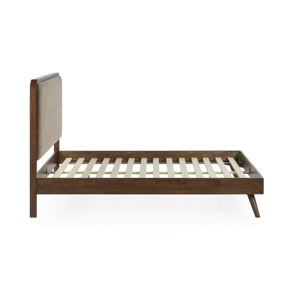 Wooden Double Bed With Grey Chenille Fabric Headboard - Walden