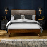 Wooden Double Bed With Grey Chenille Fabric Headboard - Walden