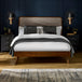 Wooden Double Bed With Grey Chenille Fabric Headboard - Walden