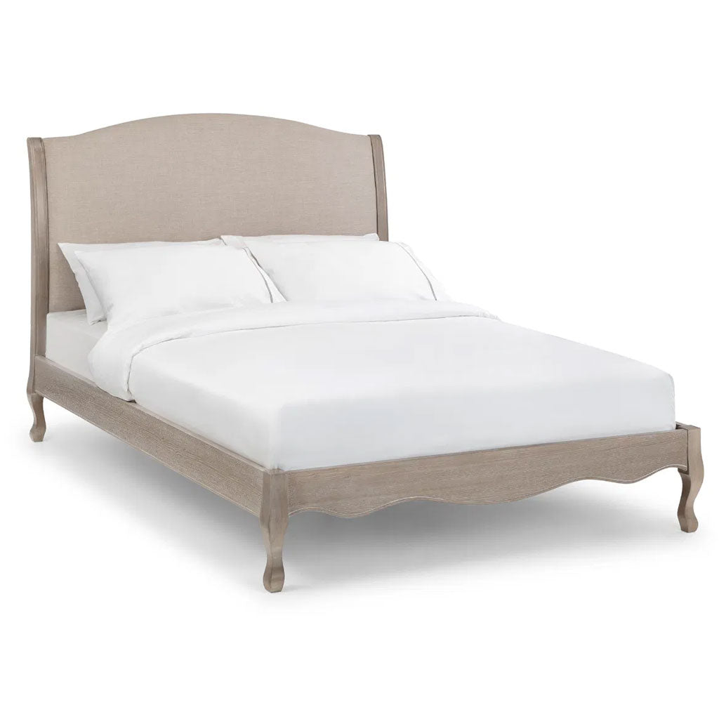 Wooden Double Bed With Linen Headboard - Camille