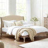 Wooden Double Bed With Linen Headboard - Camille