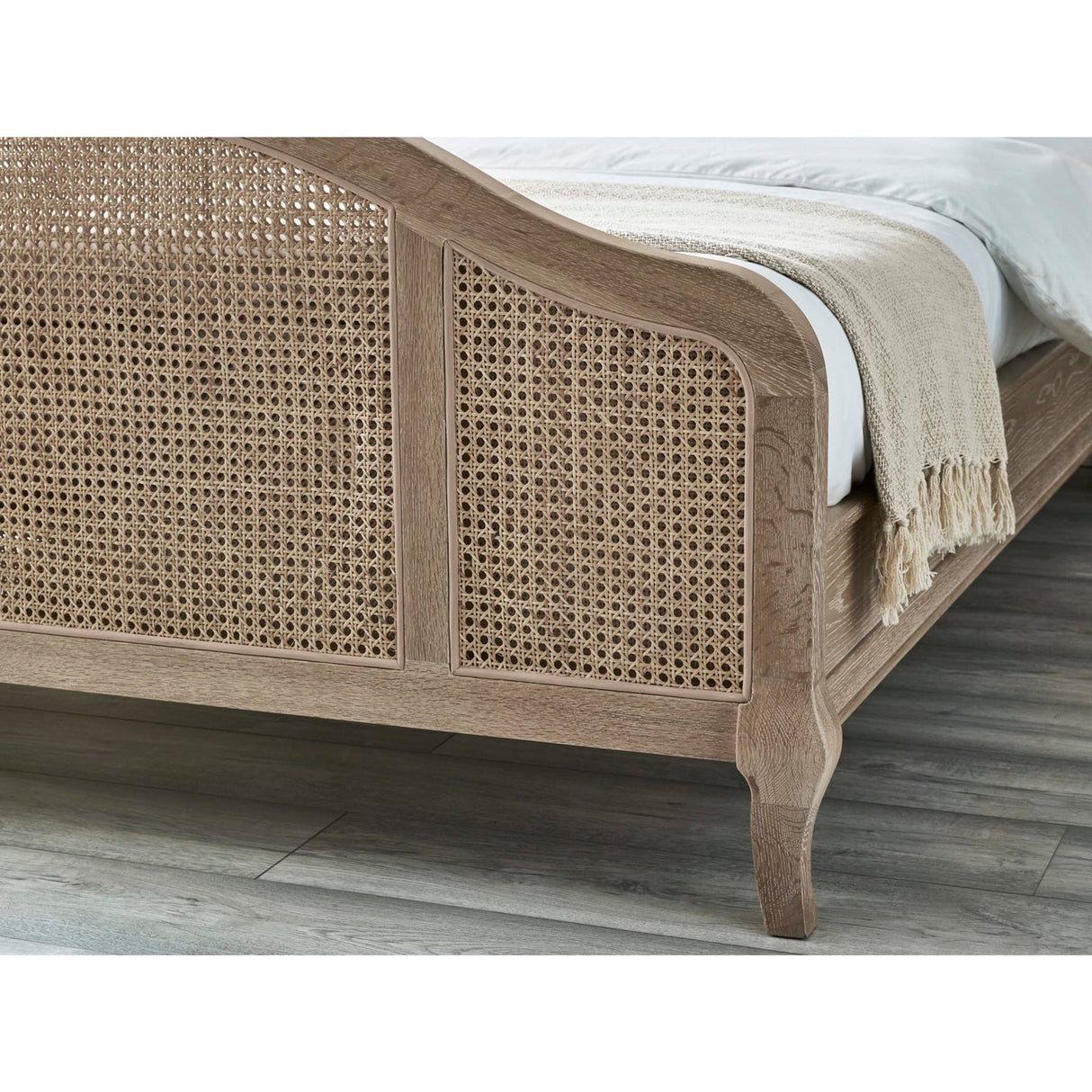 Wooden Double Bed With Rattan Detailing - Fleur