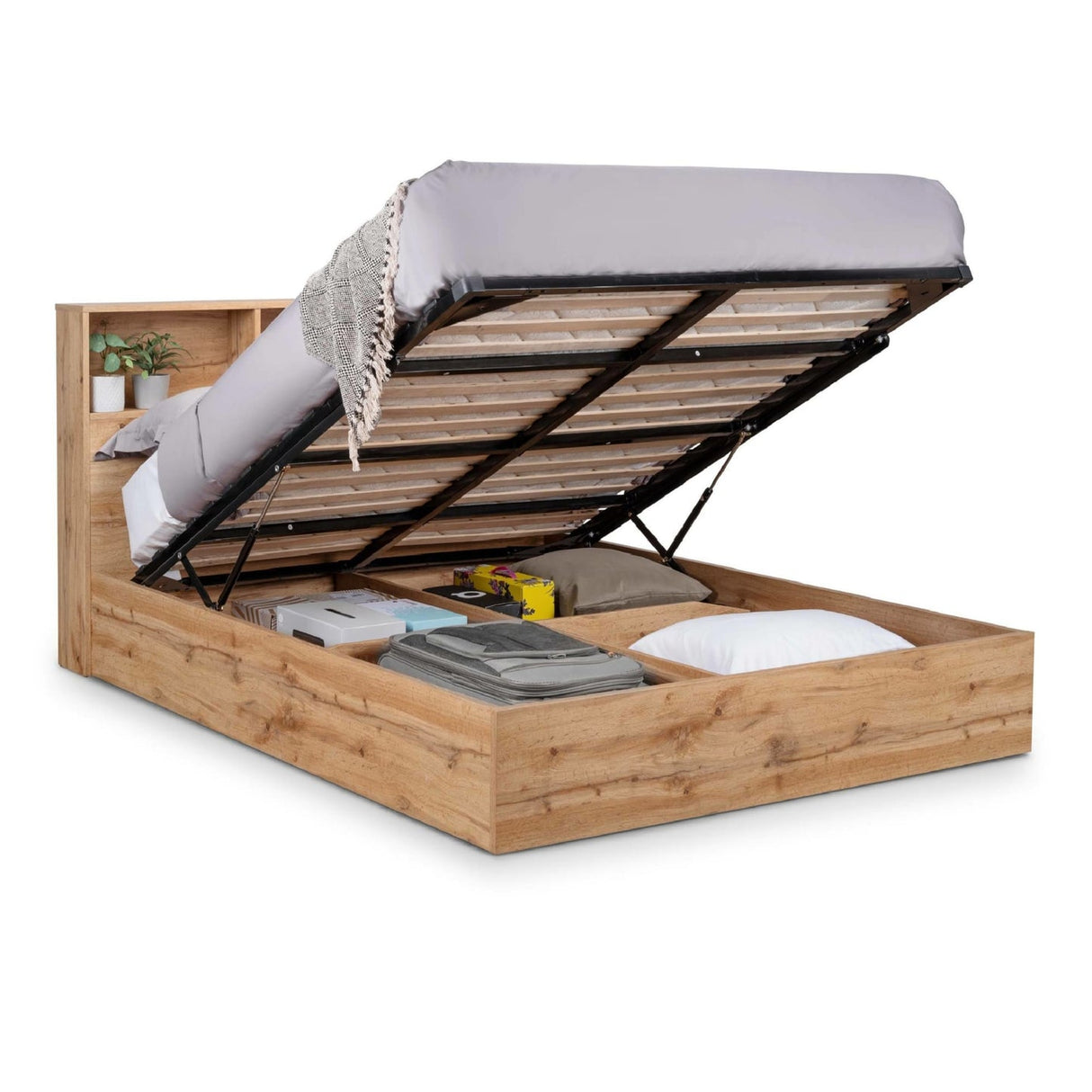 Wooden Double Ottoman Storage Bed - Bali
