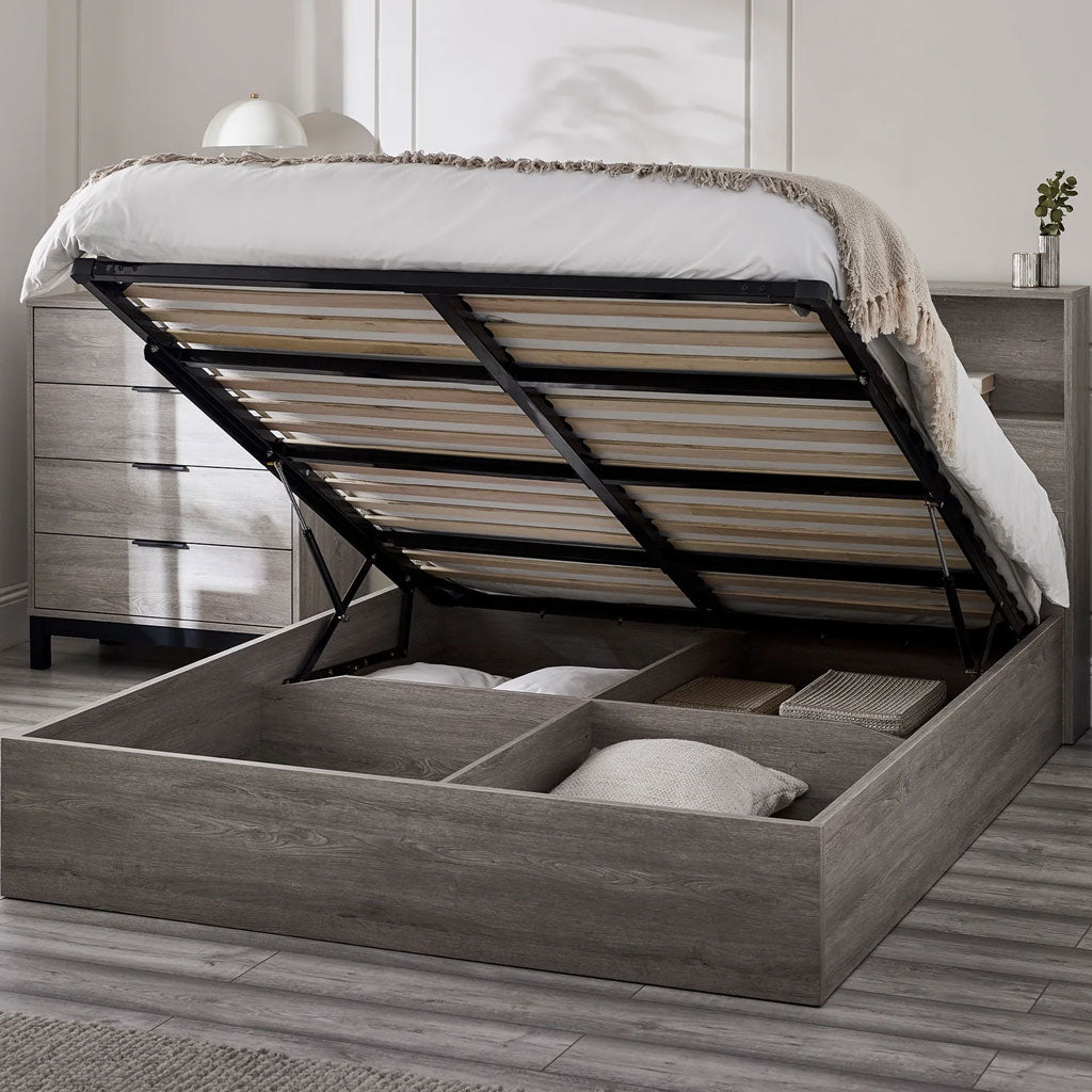 Wooden Double Ottoman Storage Bed - Bali