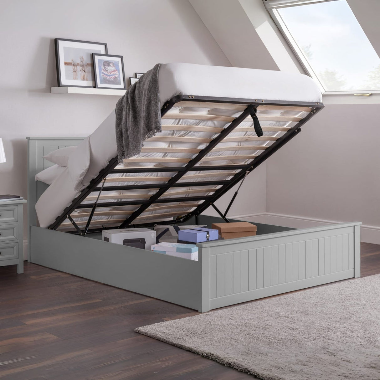 Wooden Double Ottoman Storage Bed - Maine