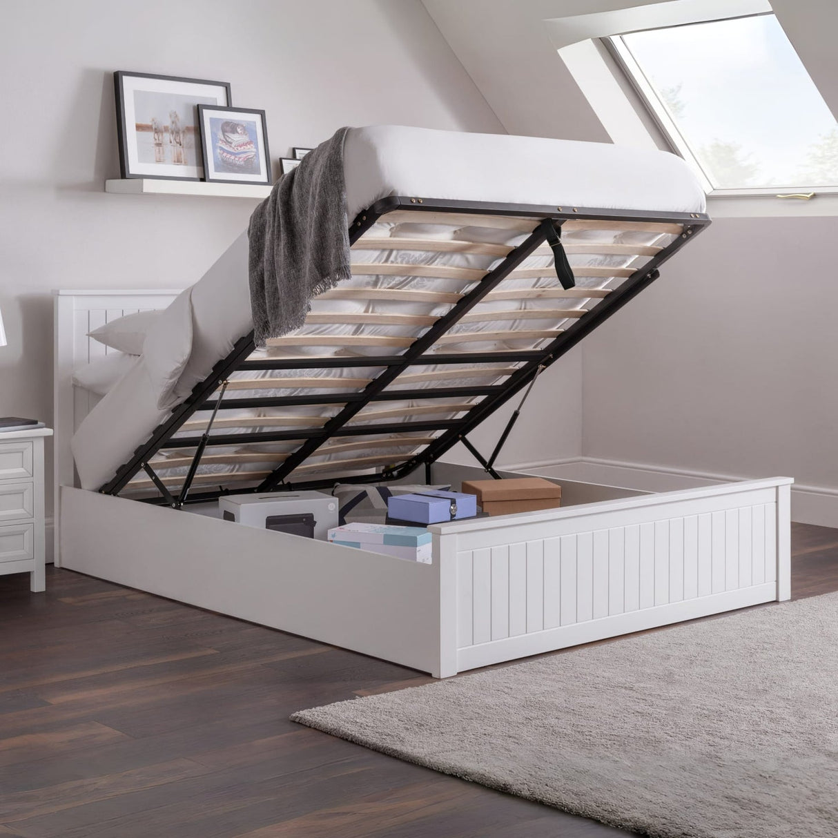 Wooden Double Ottoman Storage Bed - Maine