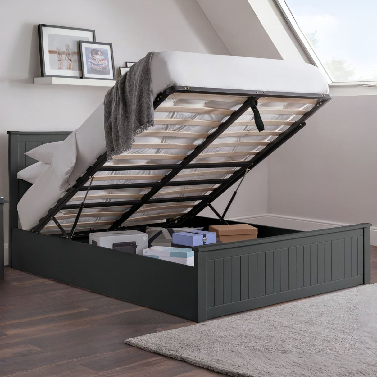 Wooden Double Ottoman Storage Bed - Maine