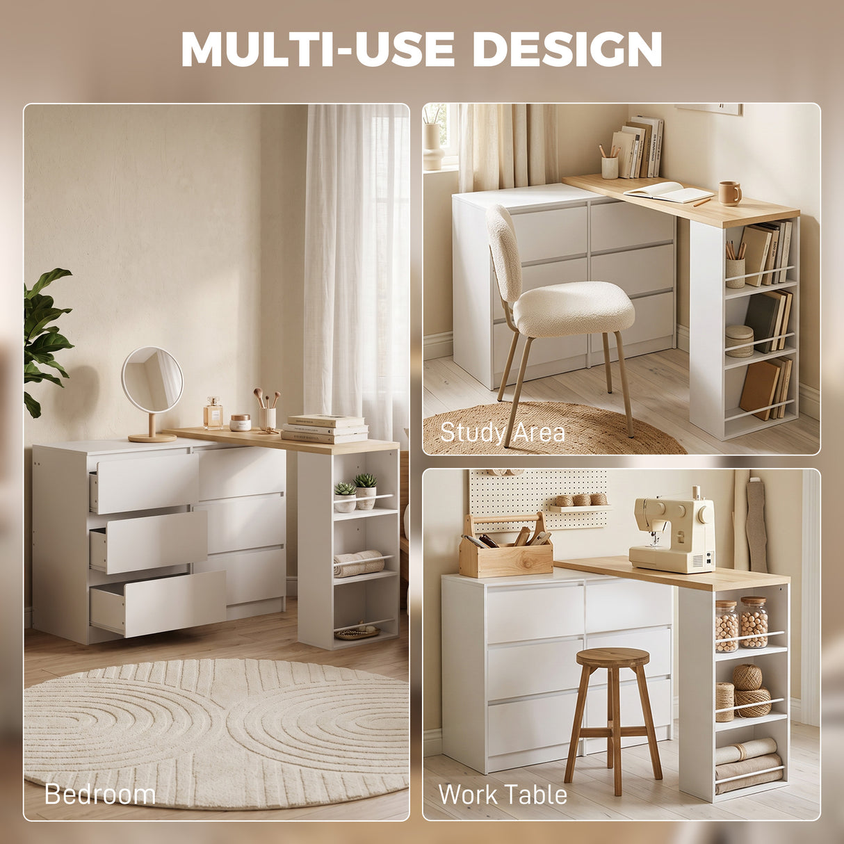 Wooden Dressing Table 130cm Wide With 6 Drawers - Velmora