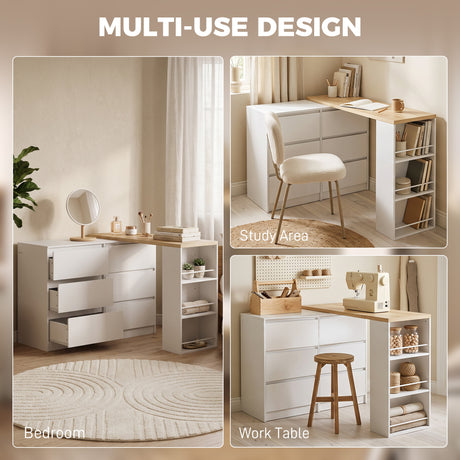 Wooden Dressing Table 130cm Wide With 6 Drawers - Velmora