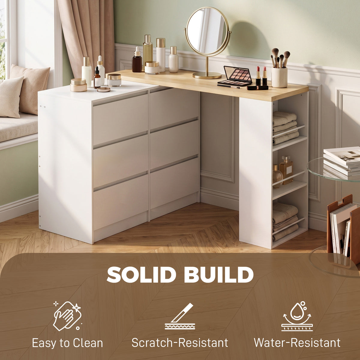 Wooden Dressing Table 130cm Wide With 6 Drawers - Velmora