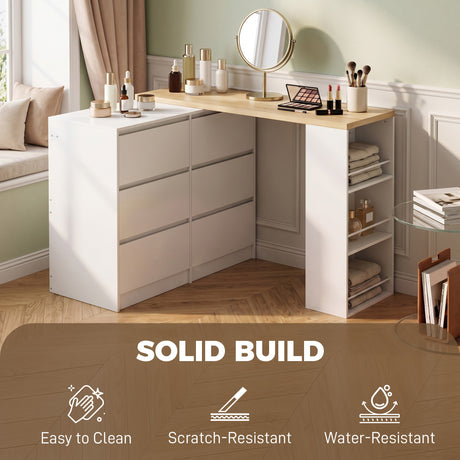 Wooden Dressing Table 130cm Wide With 6 Drawers - Velmora