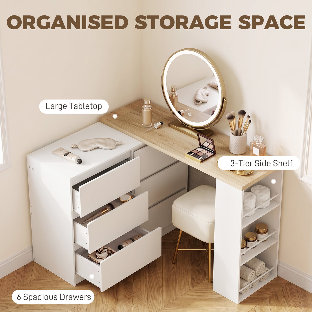 Wooden Dressing Table 130cm Wide With 6 Drawers - Velmora