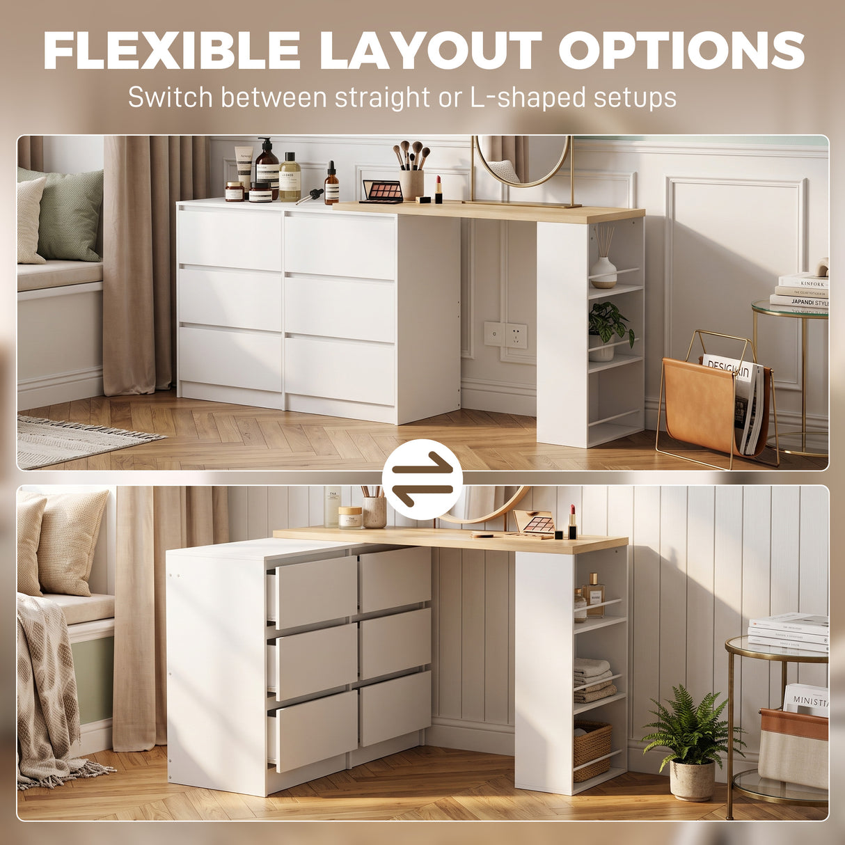 Wooden Dressing Table 130cm Wide With 6 Drawers - Velmora