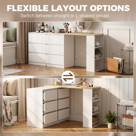 Wooden Dressing Table 130cm Wide With 6 Drawers - Velmora