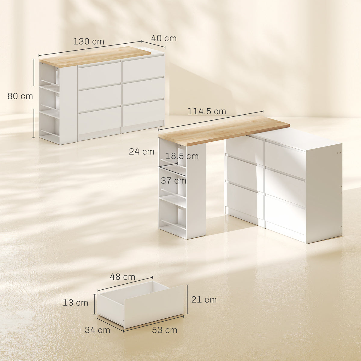 Wooden Dressing Table 130cm Wide With 6 Drawers - Velmora