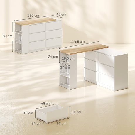 Wooden Dressing Table 130cm Wide With 6 Drawers - Velmora