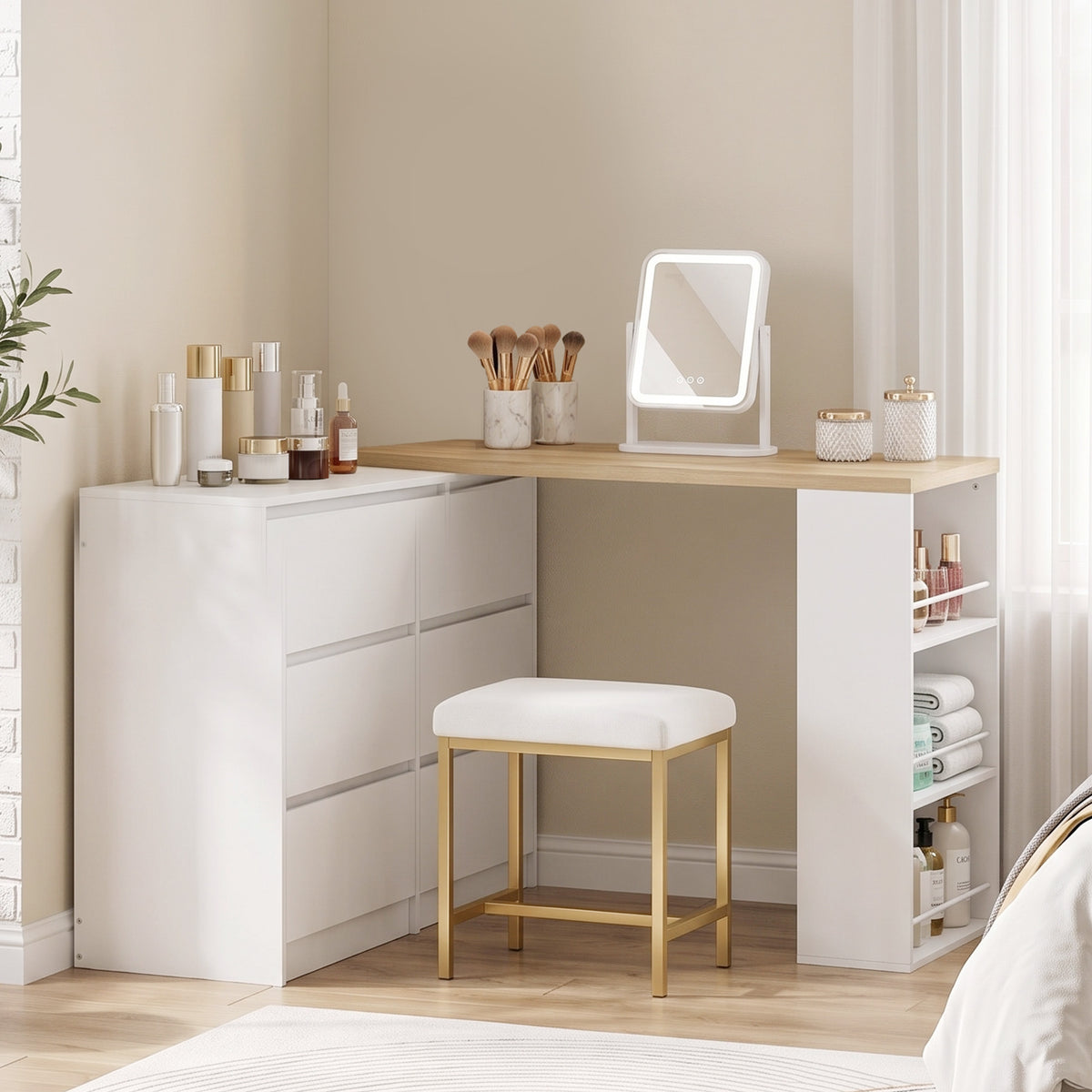 Wooden Dressing Table 130cm Wide With 6 Drawers - Velmora