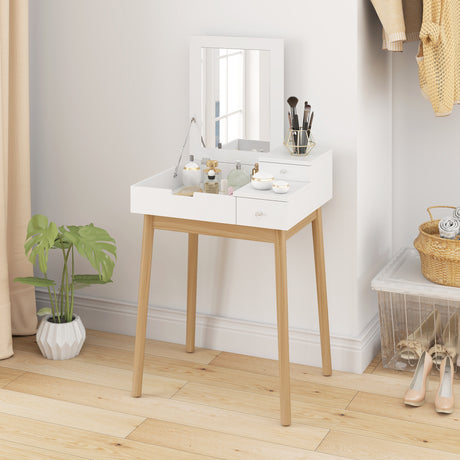 Wooden Dressing Table 60cm Wide Flip Up Mirror - Velmora