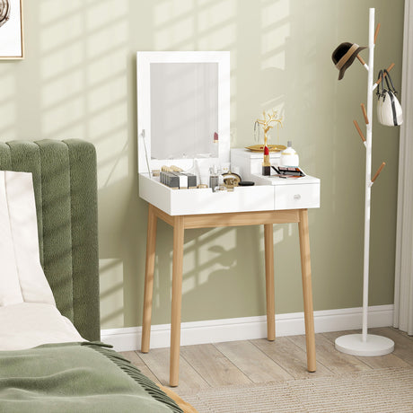 Wooden Dressing Table 60cm Wide Flip Up Mirror - Velmora