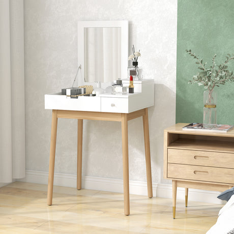 Wooden Dressing Table 60cm Wide Flip Up Mirror - Velmora