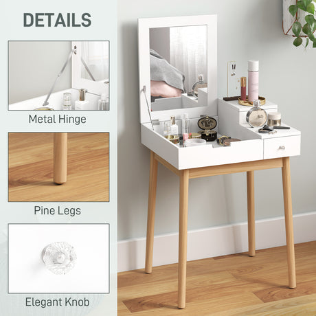Wooden Dressing Table 60cm Wide Flip Up Mirror - Velmora