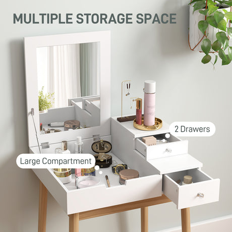 Wooden Dressing Table 60cm Wide Flip Up Mirror - Velmora