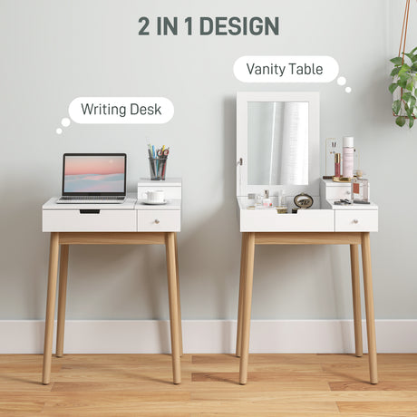 Wooden Dressing Table 60cm Wide Flip Up Mirror - Velmora