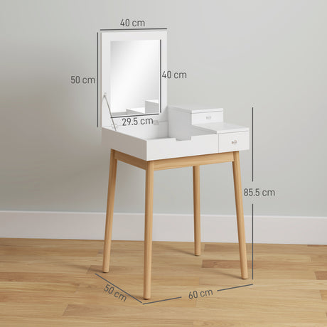 Wooden Dressing Table 60cm Wide Flip Up Mirror - Velmora