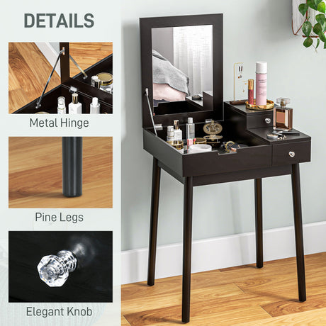 Wooden Dressing Table 60cm Wide Flip Up Mirror - Velmora