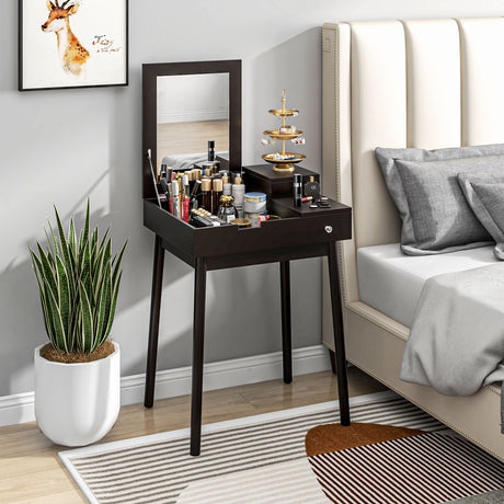 Wooden Dressing Table 60cm Wide Flip Up Mirror - Velmora