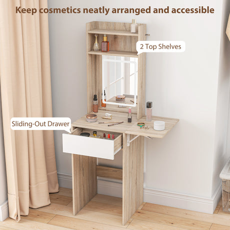 Wooden Dressing Table 74.3cm Wide With LED Mirror - Velmora