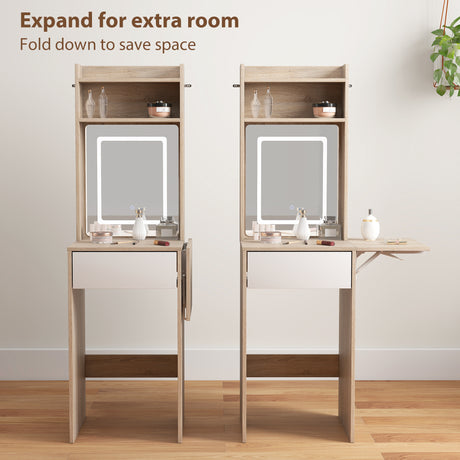 Wooden Dressing Table 74.3cm Wide With LED Mirror - Velmora