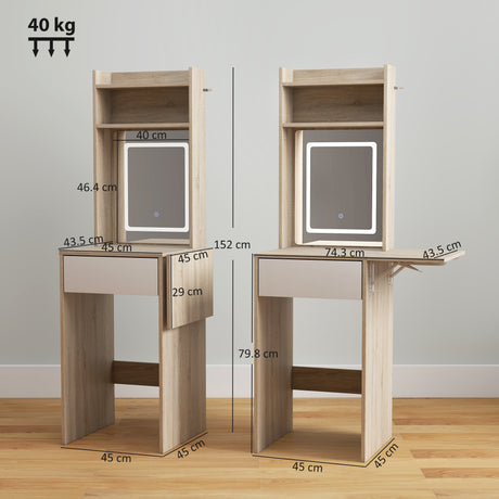 Wooden Dressing Table 74.3cm Wide With LED Mirror - Velmora