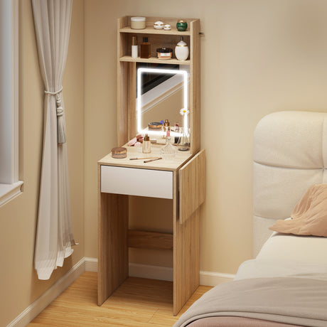 Wooden Dressing Table 74.3cm Wide With LED Mirror - Velmora