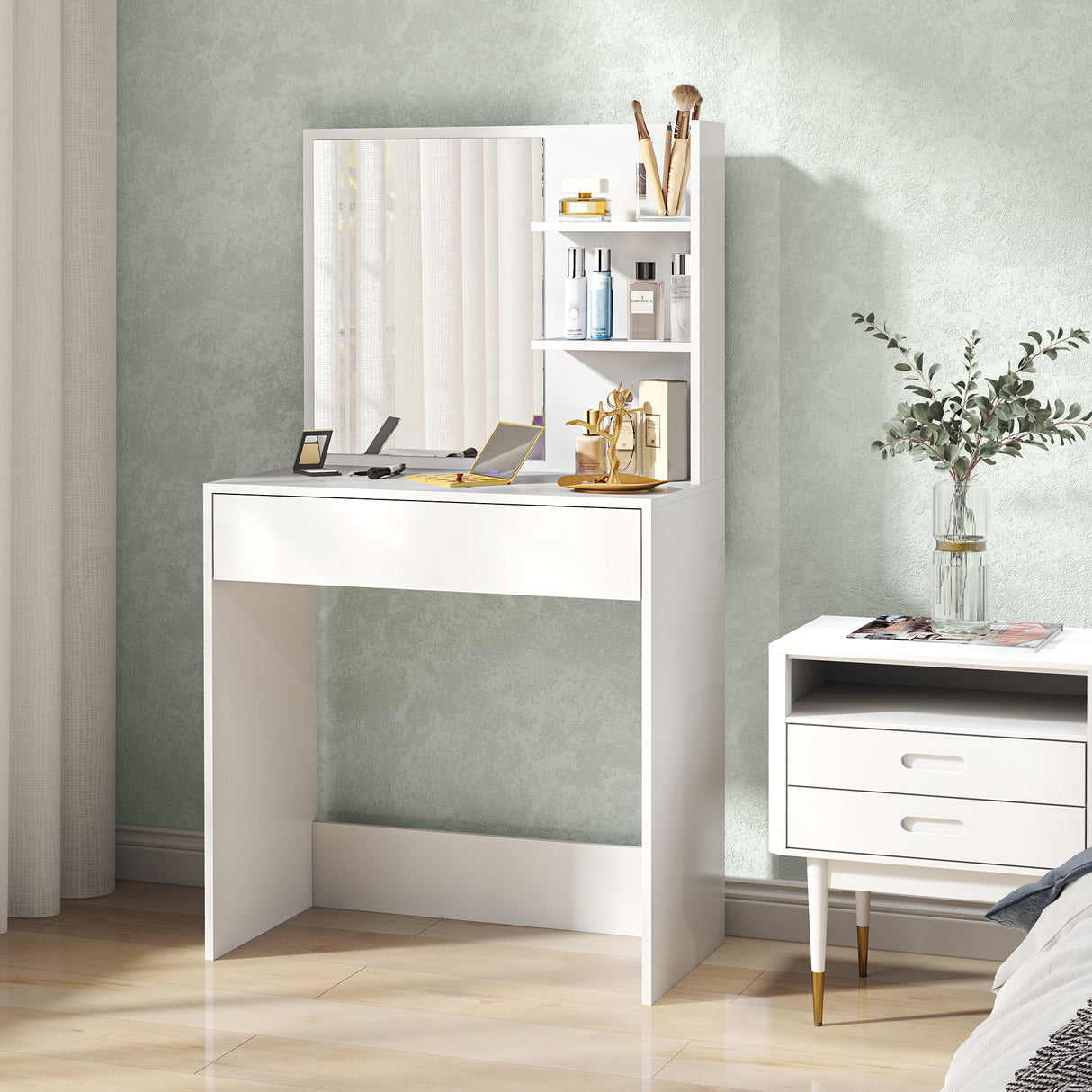 Wooden Dressing Table 75cm Wide With 1 Drawer - Velmora