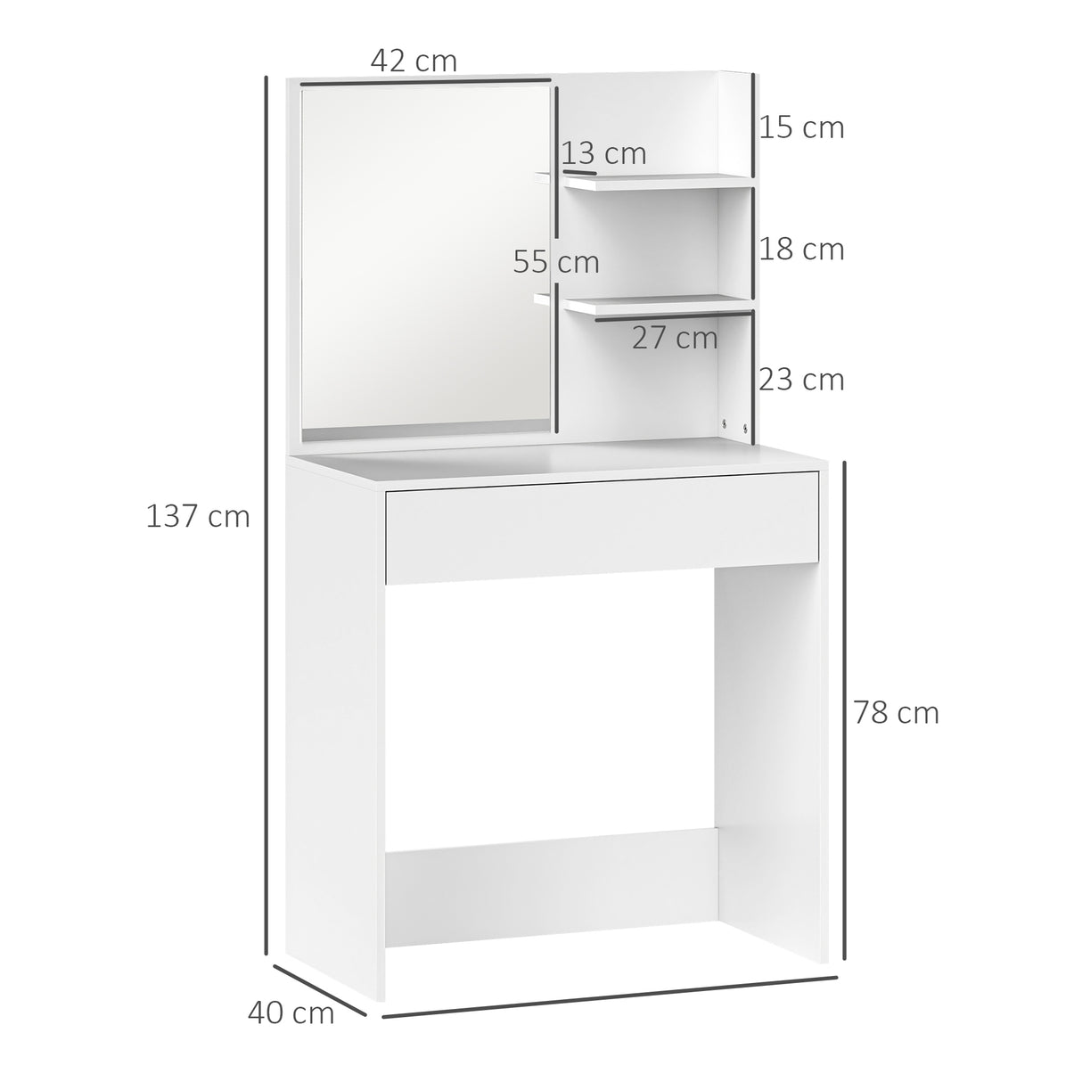 Wooden Dressing Table 75cm Wide With 1 Drawer - Velmora