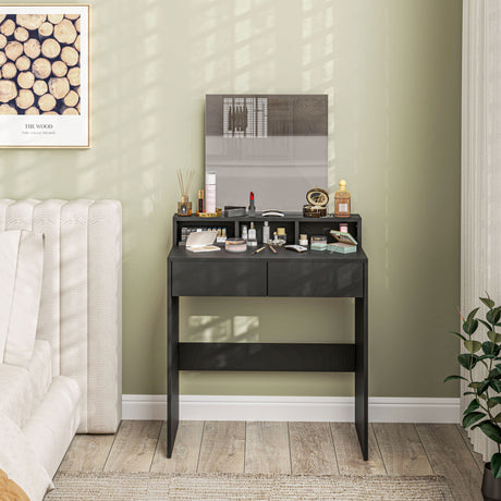 Wooden Dressing Table 75cm Wide With Mirror - Velmora
