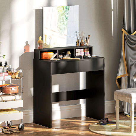 Wooden Dressing Table 75cm Wide With Mirror - Velmora