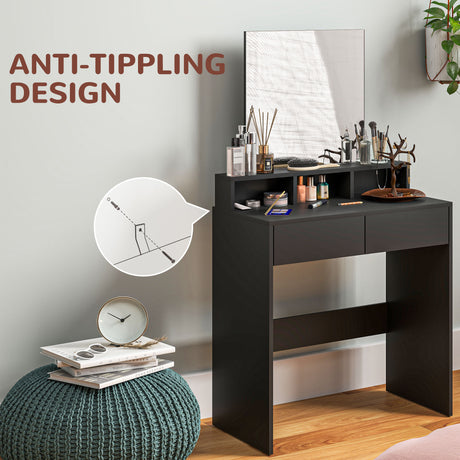 Wooden Dressing Table 75cm Wide With Mirror - Velmora