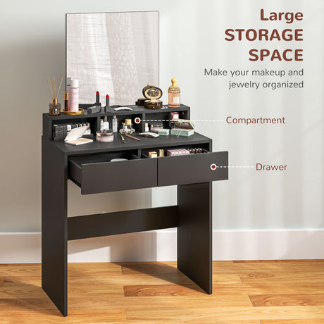 Wooden Dressing Table 75cm Wide With Mirror - Velmora