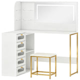 Wooden Dressing Table Set 120cm Wide L-Shaped With LED Mirror - Velmora