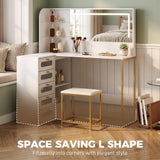 Wooden Dressing Table Set 120cm Wide L-Shaped With LED Mirror - Velmora