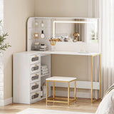 Wooden Dressing Table Set 120cm Wide L-Shaped With LED Mirror - Velmora