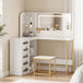 Wooden Dressing Table Set 120cm Wide L-Shaped With LED Mirror - Velmora