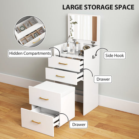 Wooden Dressing Table Set 48cm Wide - Velmora