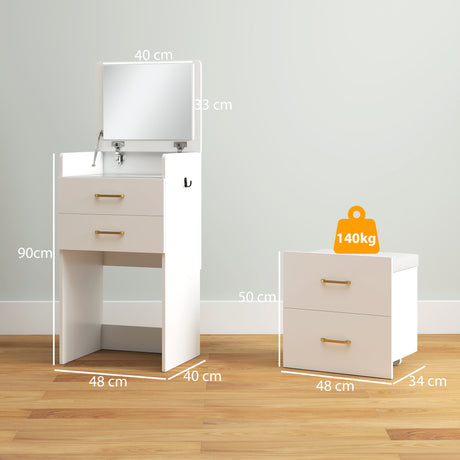 Wooden Dressing Table Set 48cm Wide - Velmora